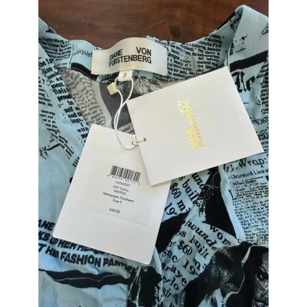 NWT Diane von Furstenberg Calico Newspaper Daydream Mini Dress Size 0 Blue